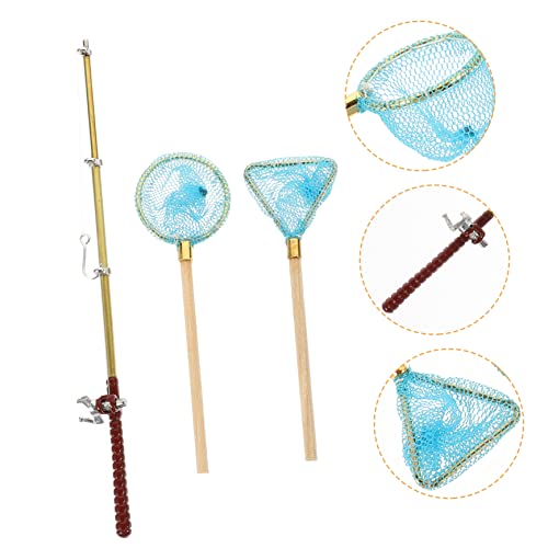Hemobllo Miniatur Fischangel Teilig mit Netz Puppenhaus Zubehör für DIY Dekoration Langlebige Miniatur Angelrute für Kreative Fische und Puppenhaus Szenen von Hemobllo