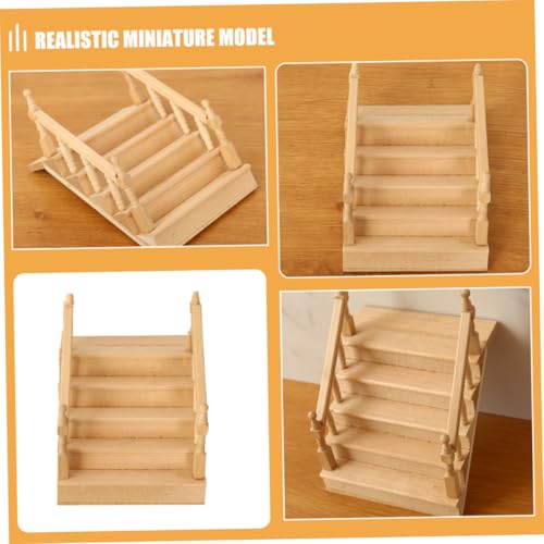 Hemobllo Miniatur Holztreppe mit Handlauf Puppenhaus Miniaturtreppe Unlackiert DIY Modell Kleine Treppe für Mikro Landschaft Dekoration Kreatives von Hemobllo