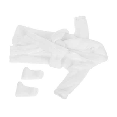 Hemobllo Miniatur Puppenbademantel Set mit Socken Weißes Puppenbadekleidungs Accessoire Verarbeitung Vielseitig für und Festliche Anlässe Ergänzung für Puppenkleiderschrank von Hemobllo