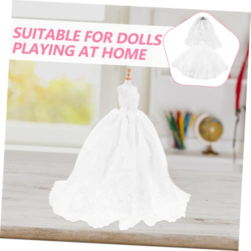 Hemobllo Puppen Brautkleid mit Schleier Hochzeitskleid für Puppen Abnehmbar Dekoratives Ballkleid Leicht Anzuziehen Elegantes Puppenkleid für Spiel und Sammlung von Hemobllo