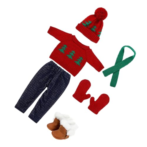 Hemobllo Puppen Weihnachtsoutfit aus Baumwolle Weicher Pullover mit Schal und Mütze Bequemes Puppenkostüm für Winterfest Einfach Anzuziehen Kindgerechtes Design Spielzeugzubehör von Hemobllo