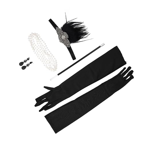 Hemobllo Teiliges Jahre Flapper Party Kostüm mit Federschmuck Haarreif Halskette und Ohrringen Schwarzes Halloween Accessoire für Damen Langlebiges Material für Cosplay und Mottopartys von Hemobllo