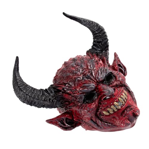 Hemobllo Teufelshorn-Kapuzenmaske Halloween Scary Maske Teufel Cosplay Maske Horror-Cosplay-Maske Teufelsmaske aus Horn Maskerade Teufelsmaske Horror-Geistermaske Halloween-Hornmaske RP rot von Hemobllo