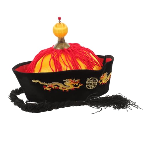 Hemobllo Traditioneller Chinesischer Kaiserhut mit Zöpfen und Pferdeschwanz Leichtes Cosplay Accessoire für Hanfu Kostüm Orientalischer Kopfschmuck für Party Tanz und Festlichkeiten von Hemobllo