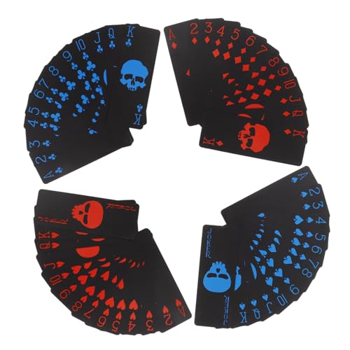 Hemobllo Wasserdichtes PVC Pokerkartenspiel Schwarz Mattes Kunststoff Deck mit Rot Blauen Schädelmotiven Strapazierfähige Spielkarten für Erwachsene Party Spiele und Outdoor Nutzung von Hemobllo