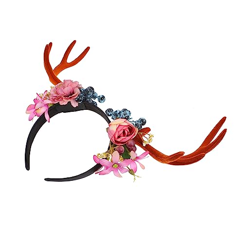 Hemobllo Weihnachtliches Rentier Haarreif mit Zarten Geweihen und Blüten Elastisch und Formstabil Modisches Party Kostüm Accessoire für Frauen und Mädchen zu Weihnachten und Festen von Hemobllo