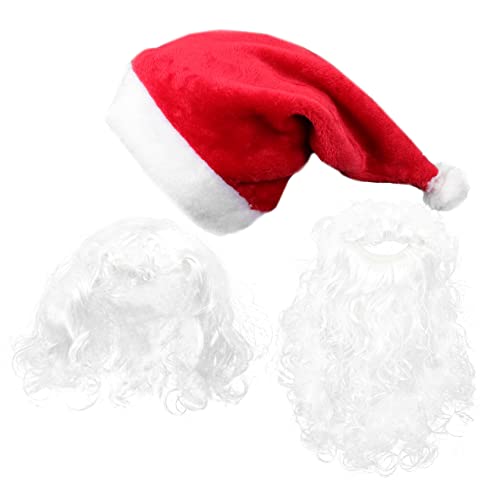 Hemobllo Weihnachtsmann Perücke mit und Mütze Natürlich Aussehendes Santa Claus Kostümzubehör Weicher Langlebiger Polyester Wiederverwendbar für Weihnachtsfeiern und Fasching von Hemobllo