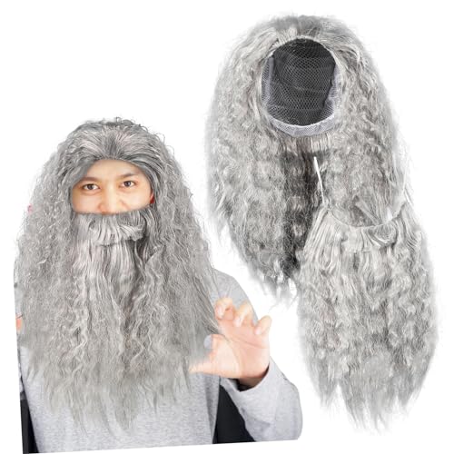 Hemobllo Wizard Perücke und Set Langes Halloween Cosplay Zubehör aus Atmungsaktivem Pet Material Realistisches Kostüm Set für Karneval und Fasching und Langlebig von Hemobllo