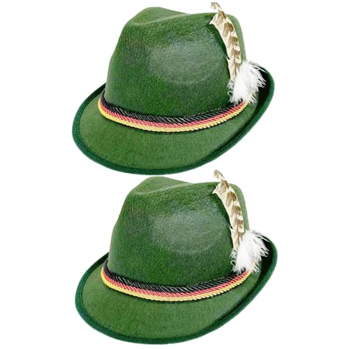 2PCS Festival Hat, Oktoberfest Herren Fedora Hats mit Federn, klassische Retro -Kappen für Halloween -Kleider, Bierfestival Rollenspiel, Dark Green, Fedora Hut Männer von Hemore