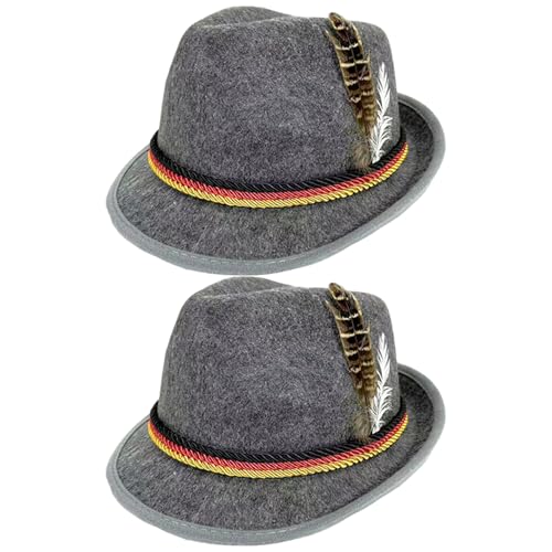2PCS Festival Hat, Oktoberfest Herren Fedora Hüte mit Federn, klassische Retro -Kappen für Halloween -Kleider, Bierfestival -Rollenspiel, Dark Grey, Fedora Hut Männer von Hemore
