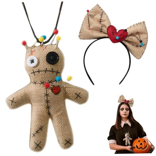2pcs/set Voodoo -Kostüm, Halloween Accessoires beinhaltet Schleifen Stirnband und Puppen Halskette gruseliges Voodoo -Kostüm für Frauen Cosplay Halloween Dekorationen, Accessoires von Hemore