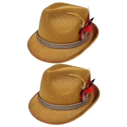 2pcs Festival Hat, Oktoberfest Herren Fedora Hats mit Federn, klassische Retro -Kappen für Halloween -Kleider, Bierfestival -Rollenspiel, Khaki, Fedora Hut Männer von Hemore