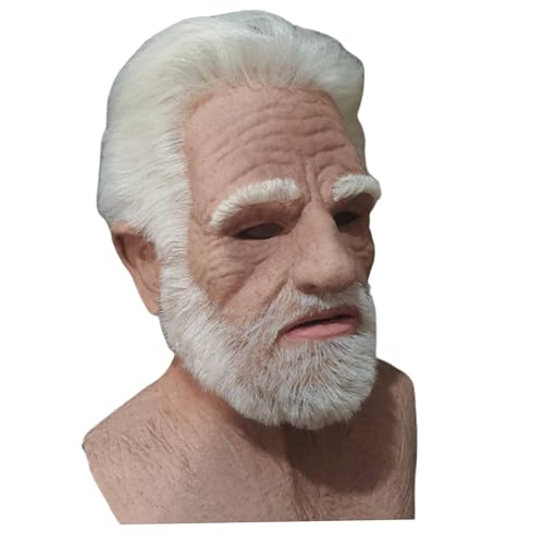 Alte Mannmaske, Latex Realistische Falten Gesicht Mann Maske mit weißem Haar, alte Mann Halloween Maske für Halloween Requisiten Cosplay -Party von Hemore