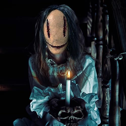 Halloween Horrormasken, realistische Latex gruselige Maske mit Haar von Hemore