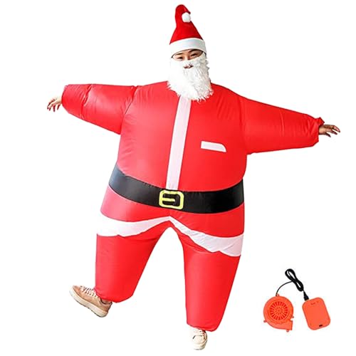 Hemore Aufblasbares Weihnachtsmann Kostüm, erwachsene Weihnachtsfest-Schlauchboden-Weihnachtsmann-Kostüm mit Luftgebläse, Weihnachtsmann-Anzüge für Erwachsene Höhe 63-74,8 Zoll von Hemore