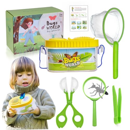 Hemore Bug Catcher für Kinder, 6PCS Kids Kids Bug Catching Kit mit Lupe, Pinzette, Cather, Netzführer, Butterfly Catching Kit für Outdoor (Gelb) von Hemore