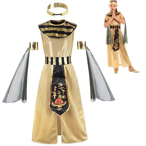 Hemore Cleopatra Kostüm für Mädchen, Halloween-Ägyptier Cleopatra Kleid mit Stirnband und Armbinden für Cosplay (M, 110-120 cm) von Hemore