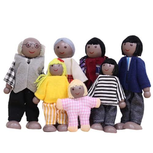 Hemore Dollhouse People, 7PCS/Set Wood Doll House People-Zahlen, Miniatur-Dress-up-Familienfiguren, Puppenhauszubehör für Mädchen Kleinkinder Kinder so tun Spielen (schwarz) von Hemore