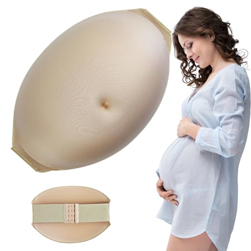 Hemore Gefälschte Schwangere Bauch, 5-6 Monate Schwamm gefälschter Schwangerschaftsbauch mit verstellbarem Taillengürtel, Halloween-Cosplay-Requisiten für Bühnenaufführungen (mit Gürtel) von Hemore