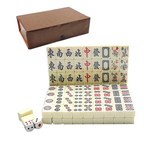 Hemore Mahjong Tiles Set, Mini Mahjong Set mit Aufbewahrungsbox, tragbares chinesisches Mah Jong -Spiel, Travel Mahjong Sets für Familien Partyspiel von Hemore