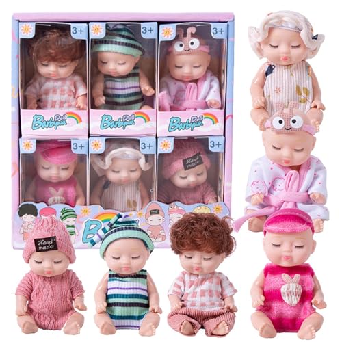 Hemore Mini-Babypuppen mit schläfrigem Gesicht 6 PCs süße kleine wiedergeboren von Hemore