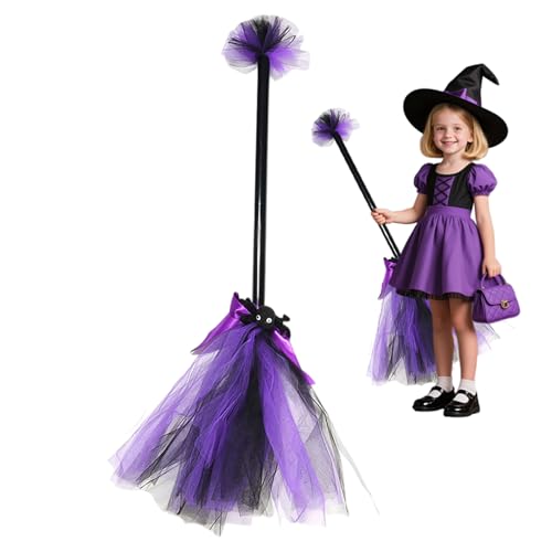 Hexenbesen, 60 cm Kinder Halloween Hexenstift, Mesh Hexenbesen Kostüm -Requisiten für Halloween -Bühne von Hemore