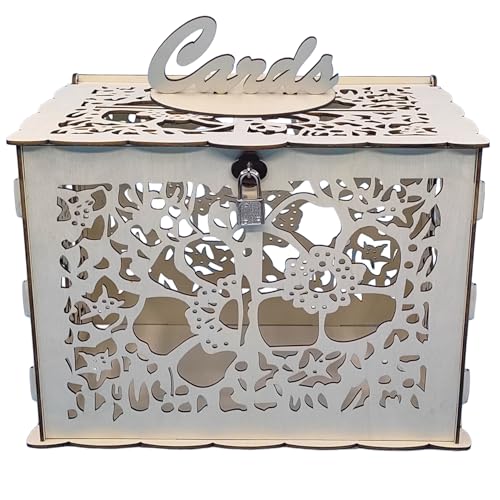 Hochzeitskartenschachtel für Empfang großer rustikaler hölzerner DIY -Umschlagkartenbox mit Schlossschlitz und Zeichen für Empfang Jubiläumsgeburtstagsfeiern, Halloween Dekor von Hemore