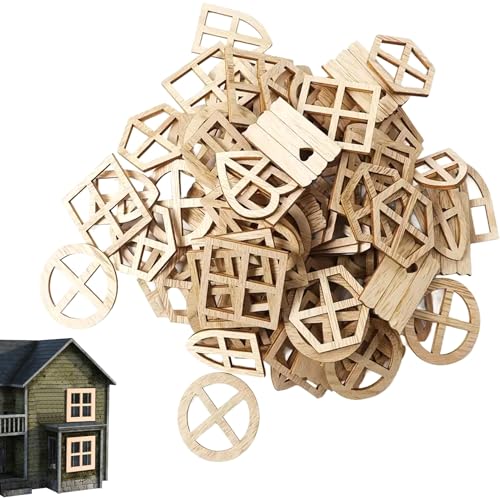 Puppenhausfenster, 25 PCS 6 Style 1:12 Hölzer unbemalte Puppenhausmöbel, Simulation DIY Miniatur Doll Requisics Accessorie von Hemore