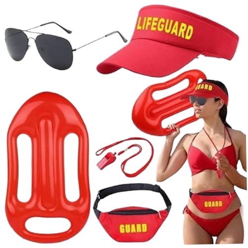 Rettungsschwimmer Kostüm, 5pcs/Set Rettungsschwimmeraccessoires mit Rettungsschwimmerhut, Sonnenbrille, Pfeife, Rettungsschwimmer Fanny Pack & Float Lifeguard für Halloween -Party Rettungsschwimmer Kostüm, 5pcs/Set Rettungsschwimmeraccessoires mit Rettungsschwimmerhut, Sonnenbrille, Pfeife, Rettungsschwimmer Fanny Pack & Float Lifeguard für Halloween -Party von Hemore