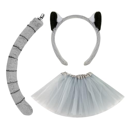 Hemousy Tierkopfschmuck, Lemuren-Kopfband Mit Schwanz Und Ohren, Kostümzubehör Für Bühne, Karneval, Mottopartys Und Verkleidung Als Mädchen Accessoire Hemousy Tierkopfschmuck, Lemuren-Kopfband Mit Schwanz Und Ohren, Kostümzubehör Für Bühne, Karneval, Mottopartys Und Verkleidung Als Mädchen Accessoire von Hemousy