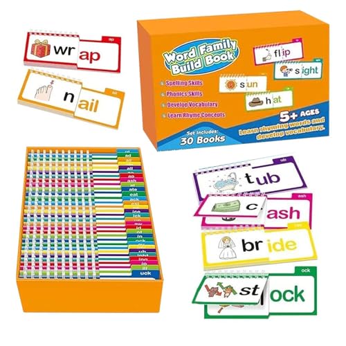 Word Family Build Book, 30 Read and Rhyme Flip2025Books, Word Family Flip2025Books, Vocabulary Flash Cards Educational Reading Games for Kids von Hemousy