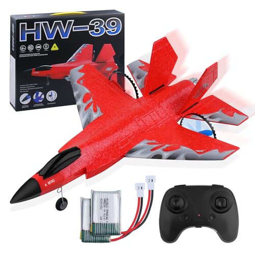 Henakmsl RC Flugzeug 2CH RC Flugzeug Spielzeug HW39 Fighter 2.4GHz Ferngesteuertes Flugzeug RTF für Anfänger, Kinder und Erwachsene F35 Flugzeug mit Nachtlichter USB Aufladung (Rot) von Henakmsl