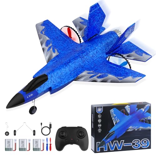 Henakmsl RC Flugzeug F35 2CH HW39 Fighter 2.4GHz Ferngesteuertes Flugzeug RTF für Anfänger, Kinder und Erwachsene mit Nachtlichter USB Aufladung (Blau) von Henakmsl