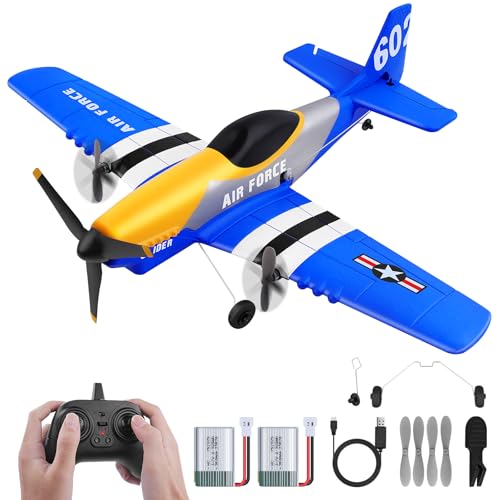 Henakmsl RC Flugzeug - 3 Kanal 2.4GHz P51D Mustang Fighter Spielzeug Mit 2 Batterien, Ferngesteuert, Einfach zu Fliegen für Anfänger, Erwachsene und Kinder von Henakmsl
