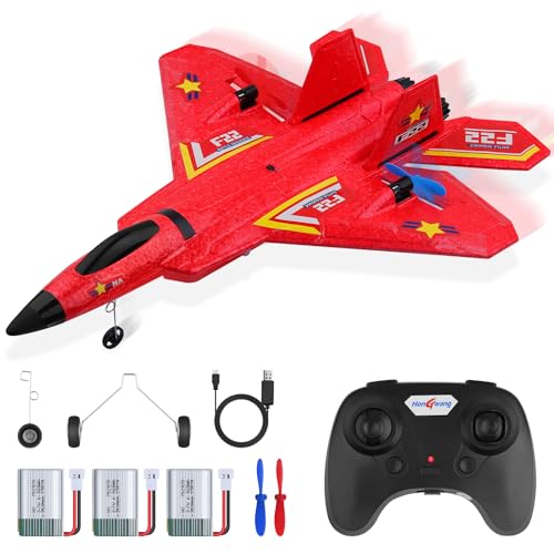 Henakmsl RC Flugzeug 3CH Ferngesteuerter Kämpfer 2.4GHz RTF für Anfänger, Kinder und Erwachsene, FX22 Flugzeug Spielzeug mit Farbigen LED-Leuchten USB-Aufladung(Rot) von Henakmsl