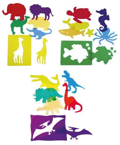 HENBEA Montessori Lichttisch-Schablonen, 18 Stück, zum Malen von Kindern, Tierformen, Dinosaurier, Meer, Zoo, 3 x 6 Stück von Henbea