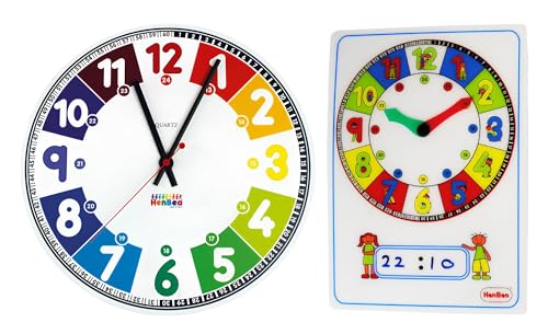 Henbea Didaktisches Set für Kinder, leise, bunt, 30 cm + abwaschbares Brett, 24-Stunden-Format, ideal für Kinder, Schulen, Lehrer, Zeit, Dekoration, Zimmer Henbea Didaktisches Set für Kinder, leise, bunt, 30 cm + abwaschbares Brett, 24-Stunden-Format, ideal für Kinder, Schulen, Lehrer, Zeit, Dekoration, Zimmer von Henbea
