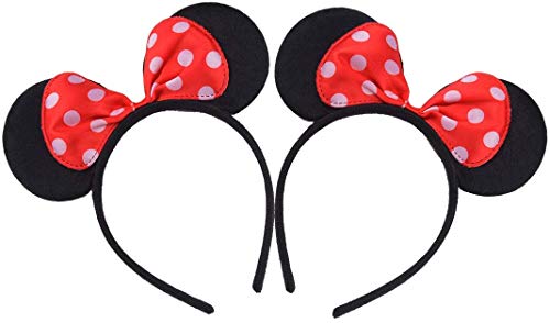 2 Stück Maus Ohren auf Haarreif mit roter und weißer gepunkteter Schleife für Erwachsene/Kinder Verkleidung Kostüm Stirnband Zubehör Party Dekoration Geschenk - 2 Stück (Rot Polkadot) von Henbrandt