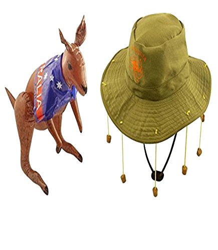 Erwachsene Australischer Hut mit korken & 70cm Aufblasbar Kangaroo von Henbrandt