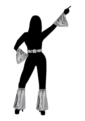 HENBRANDT 5-teiliges Kostümzubehör-Set mit silbernen Pailletten, 70er-Jahre, Disco-Diva, Arm- und Beinvolants, Gürtel, Einheitsgröße von Henbrandt