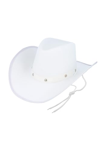 HENBRANDT Cowboyhut mit silberfarbenen Nieten und Kinnkordel, für Erwachsene, Cowgirl-Kostüm, Accessoire, Weiß von Henbrandt
