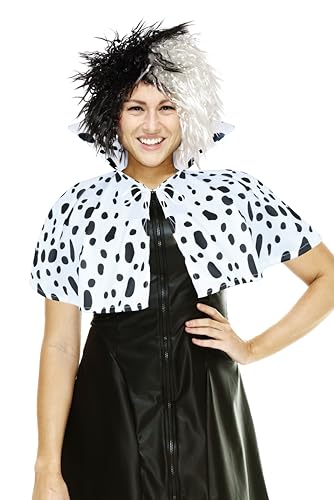 HENBRANDT Dalmatiner-Umhang für Erwachsene, Damen, Umhang mit Kragen, Faschingskostüm, grausamer Bösewicht-Party-Outfit für Frauen, Halloween-Accessoire, Einheitsgröße von Henbrandt