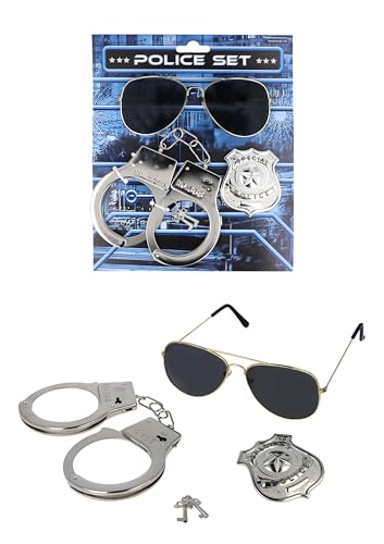 HENBRANDT Einzelne Erwachsene Polizeidetektiv Kostüm Set mit dunkler Sonnenbrille, Polizeiabzeichen und Handschellen Uniform Cosplay Halloween Cops und Räuber Zubehör Set für Männer und Frauen von Henbrandt
