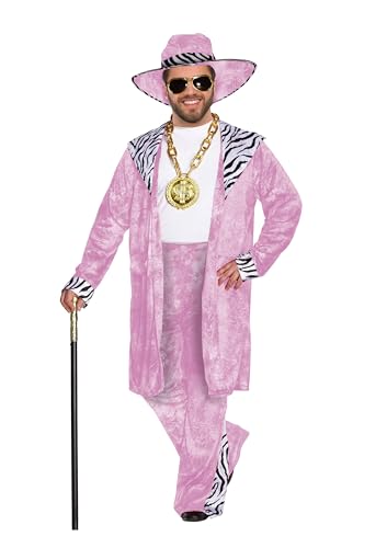 HENBRANDT Erwachsenenkostüm für Herren, Größe XL, rosa Samt, Zebramuster und passender Hut, 1970er Jahre, Big Daddy Gangster Pimp, Kostüm, Einheitsgröße HENBRANDT Erwachsenenkostüm für Herren, Größe XL, rosa Samt, Zebramuster und passender Hut, 1970er Jahre, Big Daddy Gangster Pimp, Kostüm, Einheitsgröße von Henbrandt