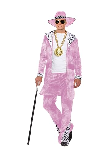 HENBRANDT Erwachsenenkostüm für Herren, Samt, mit Zebra-Print und passendem Hut, 1970er-Jahre, Big Daddy Gangster, Pimp, Kostüm, Einheitsgröße, Herren-Kostüm HENBRANDT Erwachsenenkostüm für Herren, Samt, mit Zebra-Print und passendem Hut, 1970er-Jahre, Big Daddy Gangster, Pimp, Kostüm, Einheitsgröße, Herren-Kostüm von Henbrandt