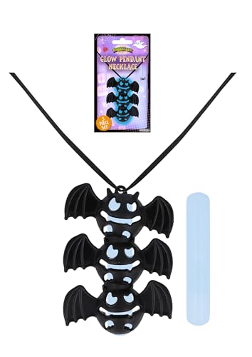 HENBRANDT Single Glow in the Dark Black Bat Necklace Halloween Pendant 3 Piece Set Glow Stick Bat Fluorescent LED Light Up Neon Glowsticks Festival Party Pack Rave Fancy Dress Accessories for Kids von Henbrandt