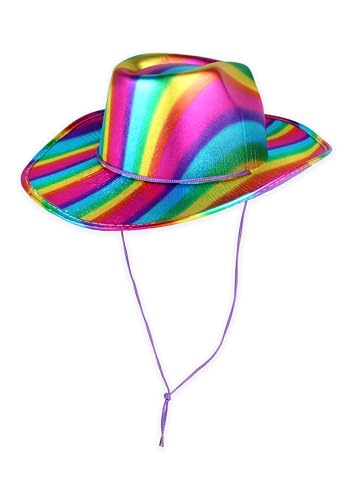 HENBRANDT Single Shiny Rainbow Pride Cowboyhut – Erwachsenenhut im Western-Stil mit Kordel – Festival, Parade, Junggesellenabschied und Junggesellinnenabschied Kostüm Zubehör von Henbrandt