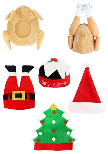 HENBRANDT Weihnachtsmützen-Kollektion – 6 verschiedene festliche Party-Kopfbedeckungen für Erwachsene – Weihnachtsmann, Pudding, Elfe und Weihnachtsbaum, Kostümzubehör von Henbrandt