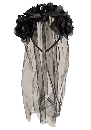 Henbrandt Adult Halloween Zombie Bride Black Veil With Flowers Fancy Dress Accessory von Henbrandt