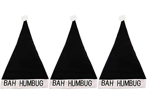 Henbrandt Bah Humbug Schwarz & Weiß Weihnachten Filz Hut mit Bommel Erwachsene Größe (Packung 3) von Henbrandt